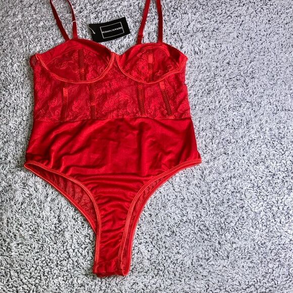 NWT HUDSON Lace Coquette Red Festival Bodysuit - Picture 1 of 7